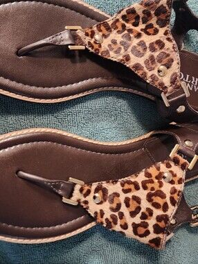 SANDAL FLAT FRANCO SARTO LEATHER  SIZE 9 WITH LEOPARD HAIR PRINT